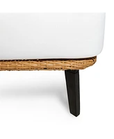 Modern Wicker and Acacia Wood Outdoor Chair with Water-Resistant Cushions