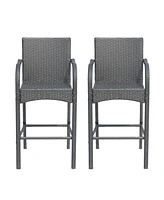 Cascada Outdoor Wicker Barstool Chairs: Set of 2 (Gray/Multi-Brown)
