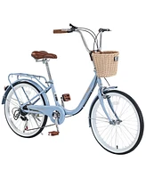 7 Speed City Bike With Basket, Steel Frame,Multiple Colors Inch Girls Bicycle