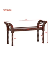 Elegant Retro Style Bench with Turned Legs, Bed End Bench for Bedroom or Living Room Decor, Walnut