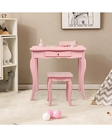 Kids Makeup Dressing Mirror Vanity Table Stool Set