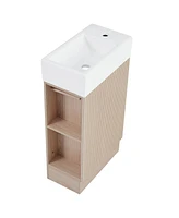 18.6" Bathroom Vanity with Sink, Bathroom Vanity Cabinet with Two-tier Shelf, Left or Right Orientation, Natural