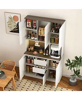 74" Freestanding Kitchen Pantry Cabinet with Charging Station, Led Lights
