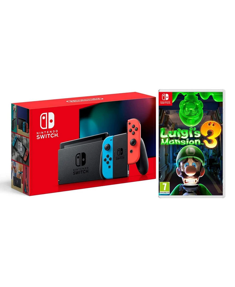 Nintendo Switch 32GB Console - Neon Joy-Con - New Version with Luigi's Mansion 3 Bundle