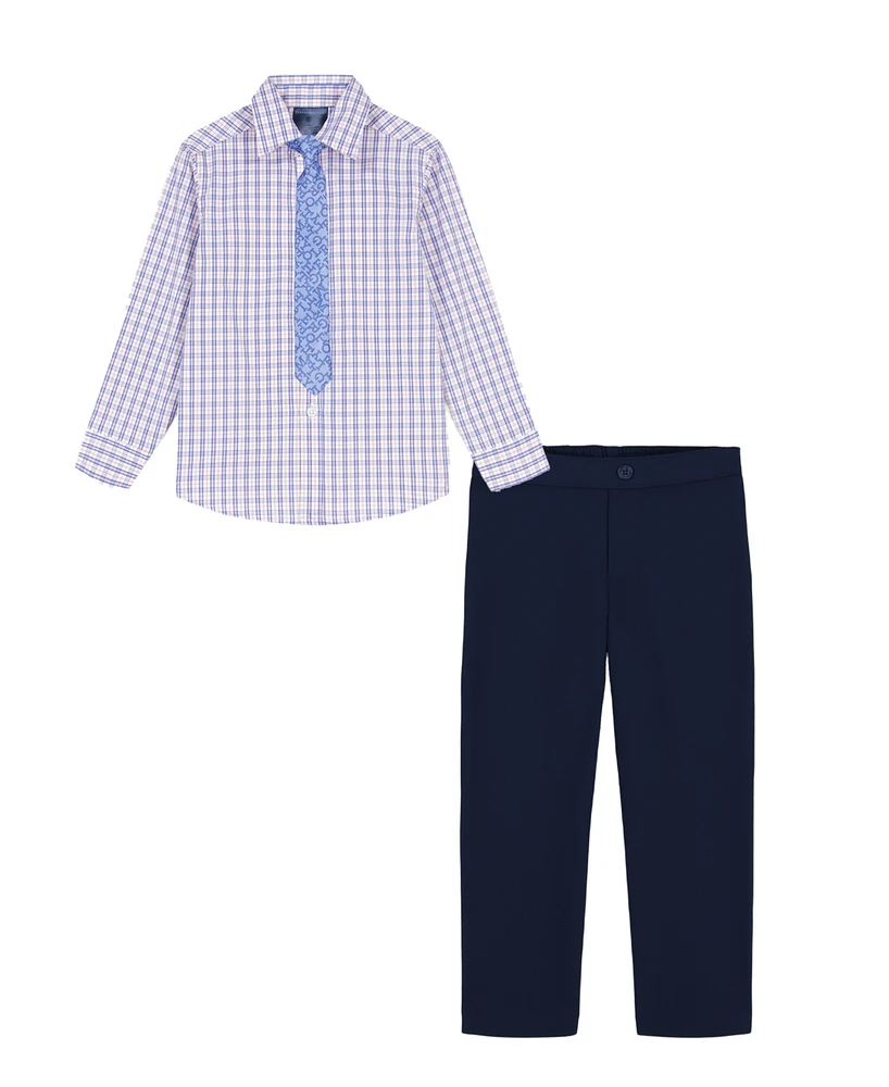 Tommy Hilfiger Toddler & Little Boys Stretch Micro Plaid Shirt, Tie Pants, 3 Piece Set