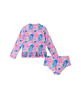 Toddler/Child Girls Floral Print Rib Long Sleeve Rash Guard Set