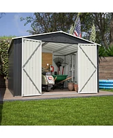 10x10 Ft Outdoor Metal Storage Shed with Lockable Doors and Frame