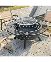 39-inch fire pit, outdoor wood-burning barbecue pit bowl, steel round table for picnic on backyard campfire patio