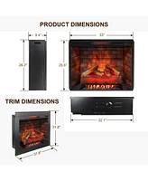 33" Electric Fireplace Insert with Trim Kit, Touch Panel, Sound