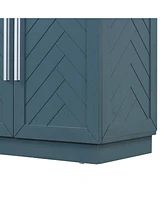 Antique Blue Sideboard with Adjustable Shelves and Silver Handles