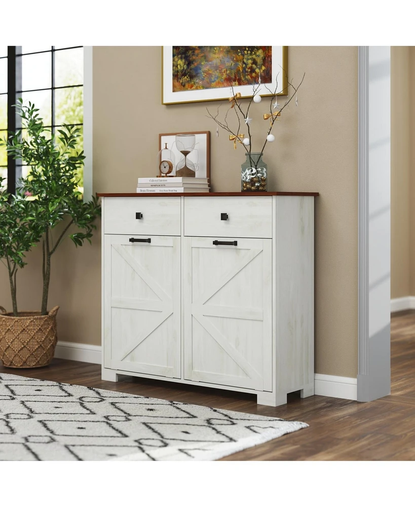Farmhouse Double Tilt-Out Trash Cabinet with Hideaway Drawer