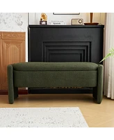 Elegant Long - shaped Storage Ottoman Bench of boucle material with Simple and Grand Design, Dark Green