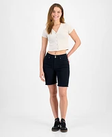 Dollhouse Juniors' High-Rise Frayed Bermuda Shorts