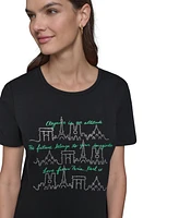 Karl Lagerfeld Paris Women's Rhinestone Skyline Graphic T-Shirt