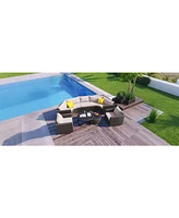 9-Pieces Outdoor Half-moon Patio Sofa Set, Round Sofa Set, Modern Style Sofa, Brown Wicker, Beige Cushion
