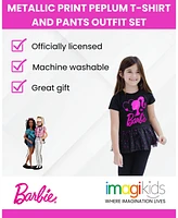 Barbie Metallic Print Peplum T-Shirt and Pants