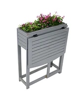 Acacia Wood Raised Garden Bed with Shelf - Space-Saving Folding Tabletop 40 lb Capacity Gray