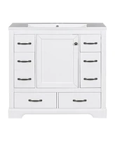 36" Bathroom Vanity with Sink Combo, Six Drawers, Multi-Functional Drawer Divider, Adjustable Shelf, White