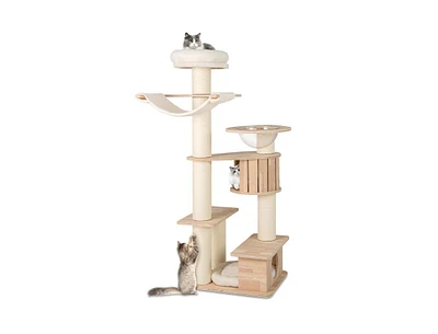 Tall Cat Tree with Cozy Top Perch & Washable Plush Cushions Comfortable & Stylish Cat Tower