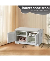 28" Shoe Storage Bench with Cushion and Adjustable Shelves
