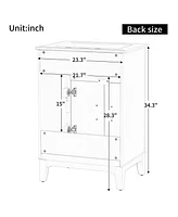 24" Bathroom Vanity with Sink, Bathroom Vanity Cabinet with One Flip Drawer and Doors, Solid Wood and Mdf, White