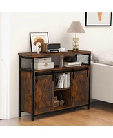 Buffet Cabinet with 3-Level Adjustable Shelves and 2 Sliding Barn Doors