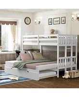 Twin Pull-Out Bunk Bed with Trundle Wooden Ladder