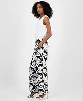 Anne Klein Women's Printed Pull-On Wide-Leg Pants