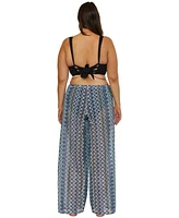 Becca Etc Plus Sundown Stripe Crochet Split-Leg Pants Swim Cover-Up