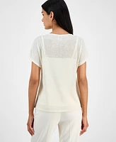Anne Klein Women's Metallic Box Stitch Top