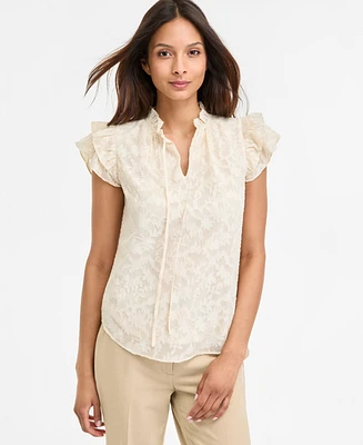 Anne Klein Petite Double-Ruffle-Sleeve Tie-Neck Blouse