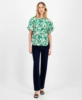 Anne Klein Women's Printed Boat-Neck Short-Sleeve Top