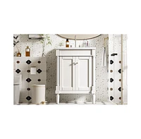 Modern 24" Single Sink Bathroom Vanity Cabinet with Top Sink & Storage Shelves