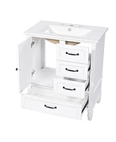 30" White Bathroom Vanity with Sink, Cabinet with Storage, Adjustable Legs