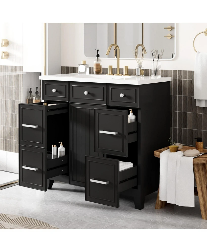 36" Vanity Set with Sink: Black Shaker, Soft Close