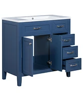 36" Bathroom Vanity with Sink Combo, Blue Bathroom Cabinet with Drawers, Solid Frame and Mdf Board