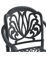 5-Piece Set Of Cast Aluminum Patio Furniture With Black Frame and Seat Cushions In Random Colors