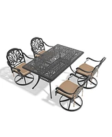 5-Piece All-Weather Cast Aluminum Dining Set, Include 4 Swivel Chairs and Rectangular Table With Black Frame