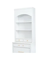 Freestanding Kitchen Pantry with Faux Marble Top (Set of 2)