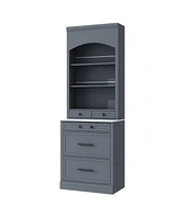 83" Tall Kitchen Pantry Cabinet with Faux Marble Top (Set of 2), Gray