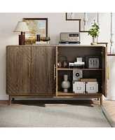 Carved 4-Door Sideboard with Adjustable Shelves