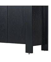 Retro 4-door Sideboard with Distressed Finish and Adjustable Shelves for Dining Room, Kitchen, and Living Room (Black)