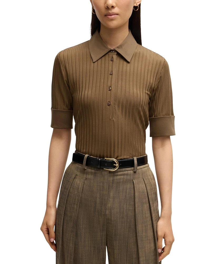 Boss by Hugo Women's Ribbed Polo-Collar T-Shirt