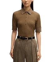 Boss by Hugo Women's Ribbed Polo-Collar T-Shirt