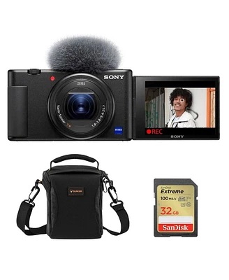 Sony Zv-1 Compact 4K Hd Digital Camera, Black Bundle with Shoulder Bag, 32GB Sd Card