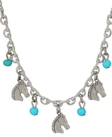 2028 Silver-Tone Horse Turquoise Acrylic Bead Necklace