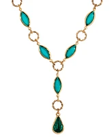 2028 Green Crystal and Acrylic Stone Y Necklace