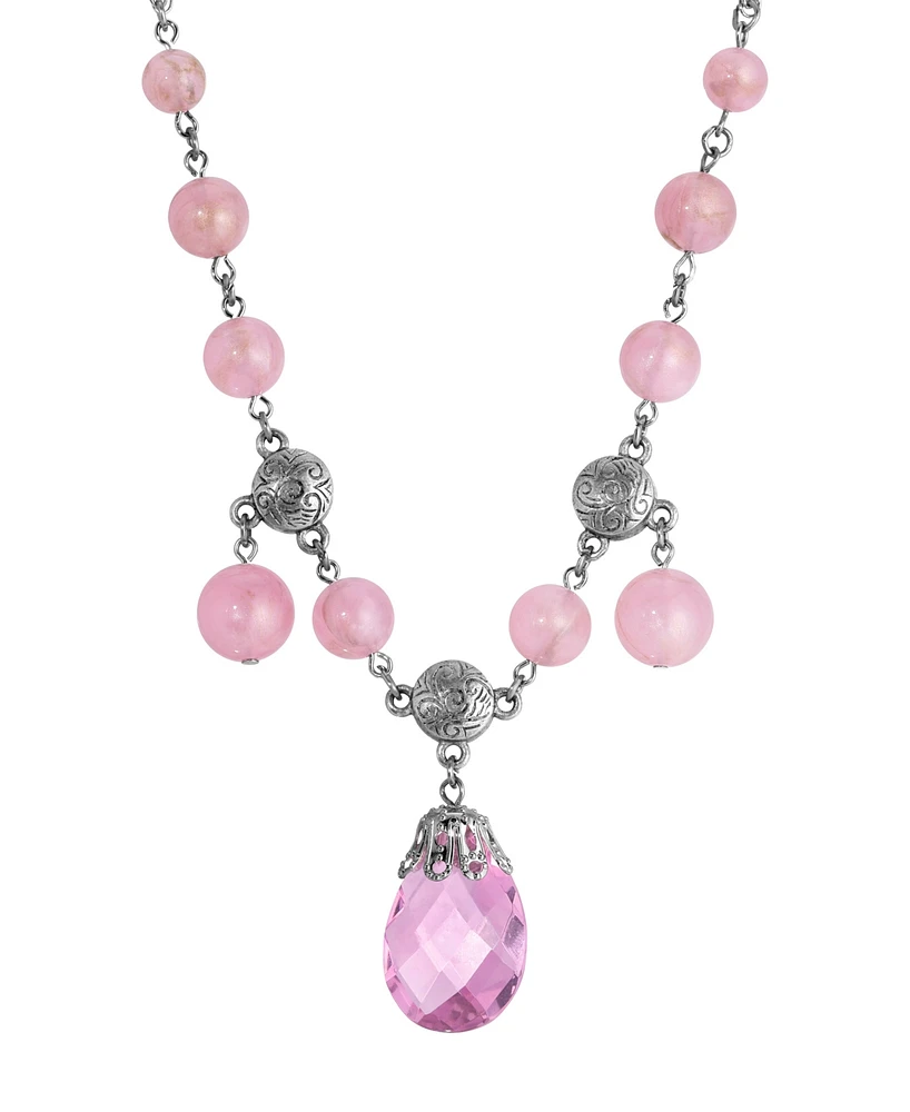 2028 Pink Beaded Briolette Pendant Necklace