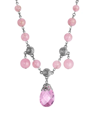 2028 Pink Beaded Briolette Pendant Necklace