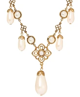 2028 Faux Cultivated Pearl Filigree Bib Necklace